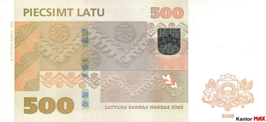 500 łat łotewskich 2008 rok - Rewers